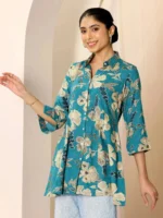 Multicoloured Printed Viscose Rayon A-line Short Kurti - Image 2