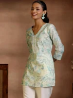 Green Printed Silk Blend Straight Kurti - Image 3