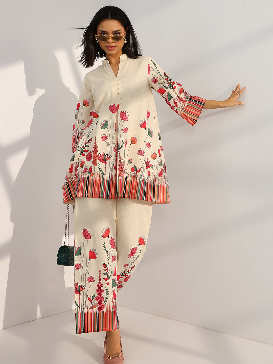 Off-white printed cotton cord set