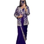 Ready To Wear Saree & Koti Set For Women Bollywood Style Chinon Silk Fabric On Embrodery Sequance Cording Work