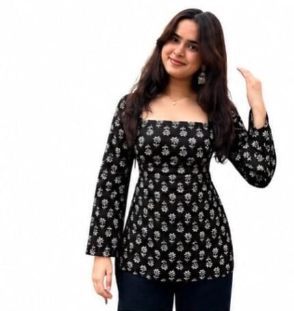 Rayon Fabric Printed Square Neck Short Kurtis for Women Top Dresses Kurti for Ladies & Girls Kurtis