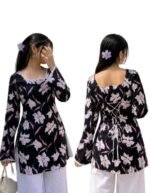 Women's Maroon Floral Print Short Kurti with Square Neck