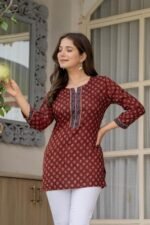 Rayon Short Kurti for Women | Floral Printed Boat Neck Short Kurti - Image 3