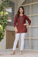 Rayon Short Kurti for Women | Floral Printed Boat Neck Short Kurti