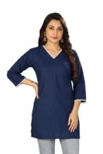 Women Solid Straight Short Kurti-Navy Blue