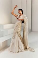Women's frill ruffle ready to wear saree for wedding mehandi party diwali haldi reception navratra gift. - Image 3
