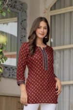 Rayon Short Kurti for Women | Floral Printed Boat Neck Short Kurti - Image 2