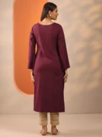 Maroon Solid Rayon Straight Kurta - Image 4