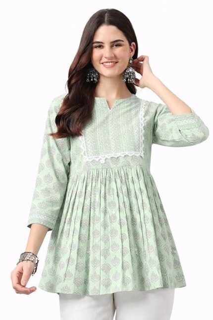 Women’s Viscose Rayon Printed Kurti Top 3/4 Sleeve A-Line Kurti for Women