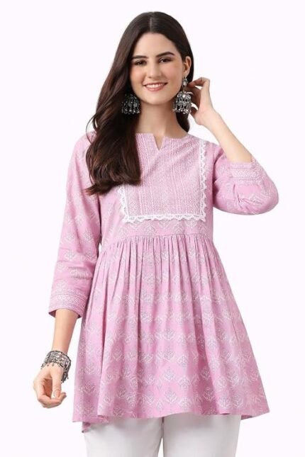 Women’s Viscose Rayon Printed Kurti Top 3/4 Sleeve A-Line Kurti for Women