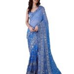 Women's Georgette Sequin Embroidery work Saree with Unstitch Blouse Piece