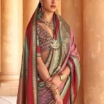 Women's Woven Design Peacock Print Silk Blend Saree with Unstitched Blouse Piece