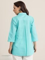 Blue Printed Cotton Blend Straight Short Kurti - Image 2