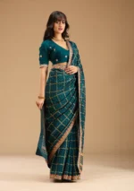 Peacock Blue Gold Zariwork Soft Raw Silk Saree - Image 4