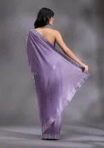 Violet Silver Stonework Satin Saree - Image 4