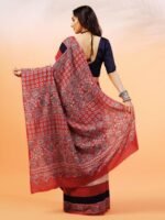 Handprinted Ajrakh On Cotton Multi-Color Saree With Running Blouse - Image 2