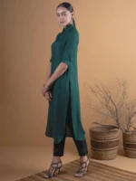 Green Woven Design Rayon Kurta - Image 2