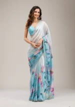 Sky Blue Stonework Satin Saree