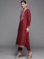 Maroon Yoke Design Silk Kurta - Image 3