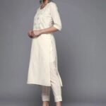 Off White Yoke Design Cotton Straight Kurta