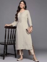 Taupe Woven Design Rayon Straight Kurta - Image 2